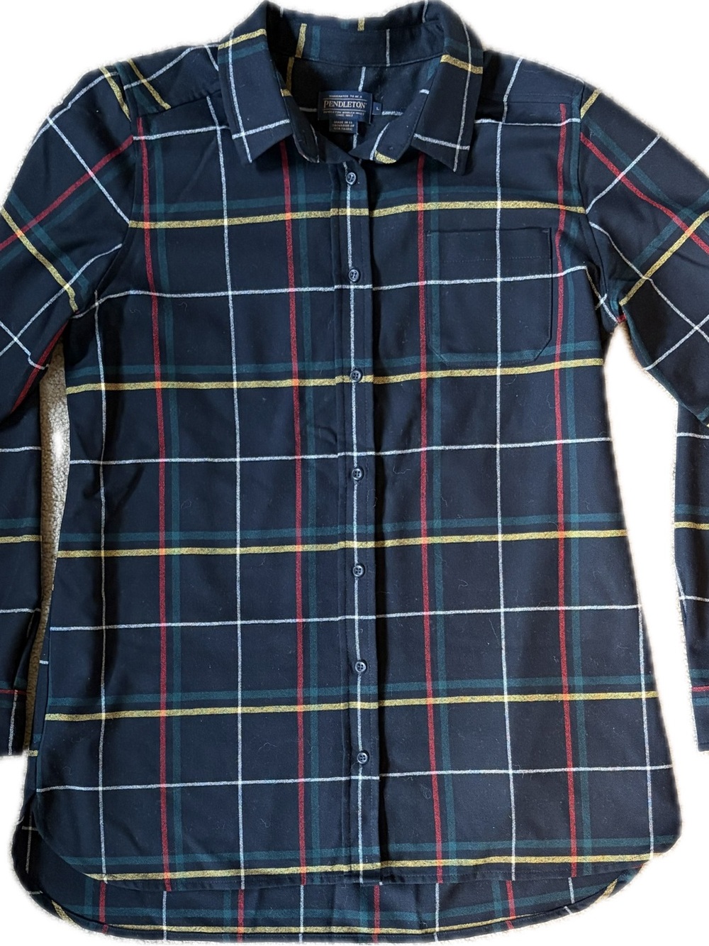 Pendleton Black Plaid Button-Up Shirt w/ Red, Green & Yellow Stripes - Women’s L